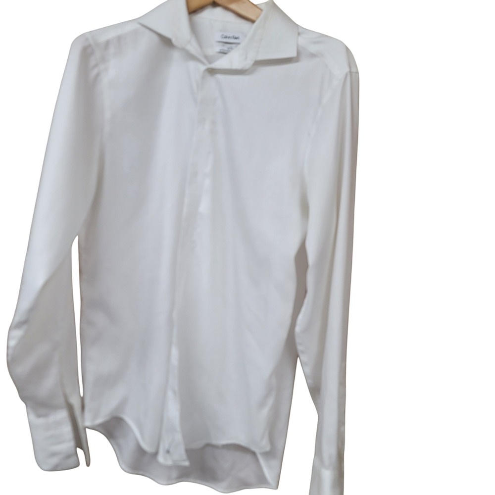 Calvin Klein Mens Slim Fit French Cuff Performance Dress Shirt White 16 34/35